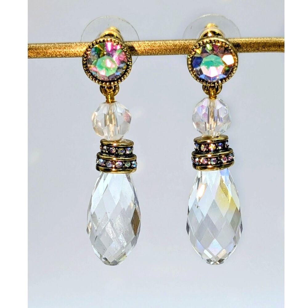 Heidi Daus Faceted Crystal Briolette AB Crystal Post Dangle Earrings